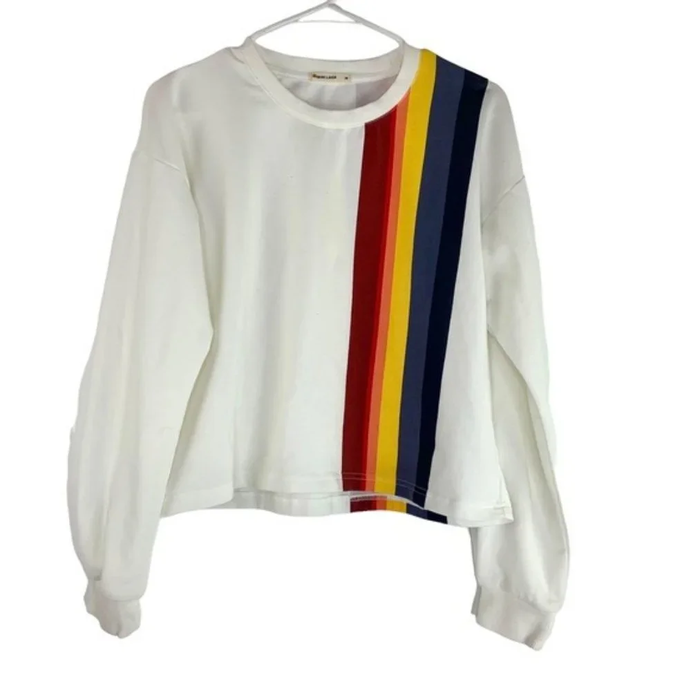 Marine Layer Rainbow Pullover White Crewneck Sweater - Picture 2 of 6
